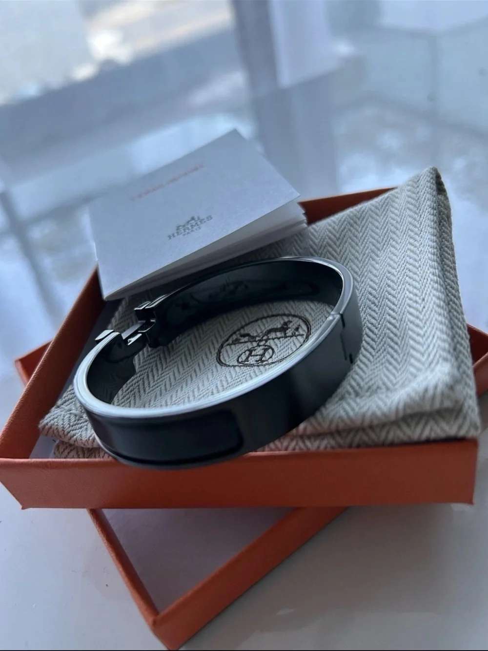 Hermes Clic H Bracelet Narrow Enamel Black PVD Matte Black Hardware Box Dustbag